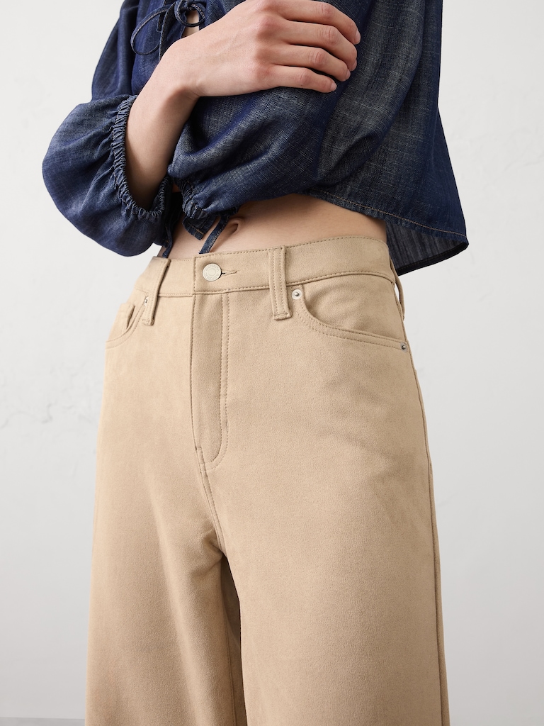 Wide-Leg High-Rise Vegan Suede Pant