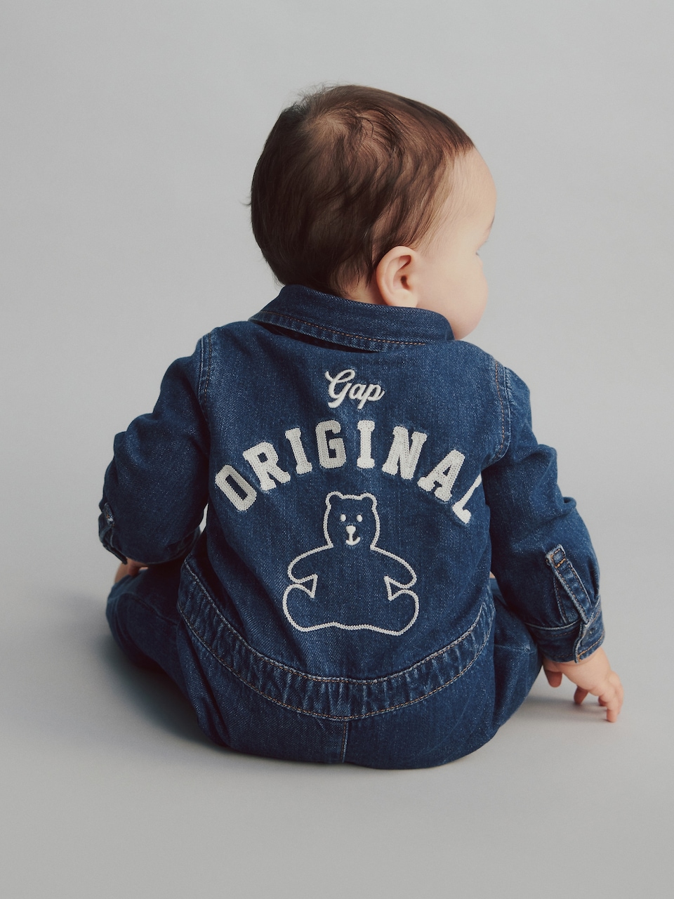 Baby Denim Bear Logo Coveralls