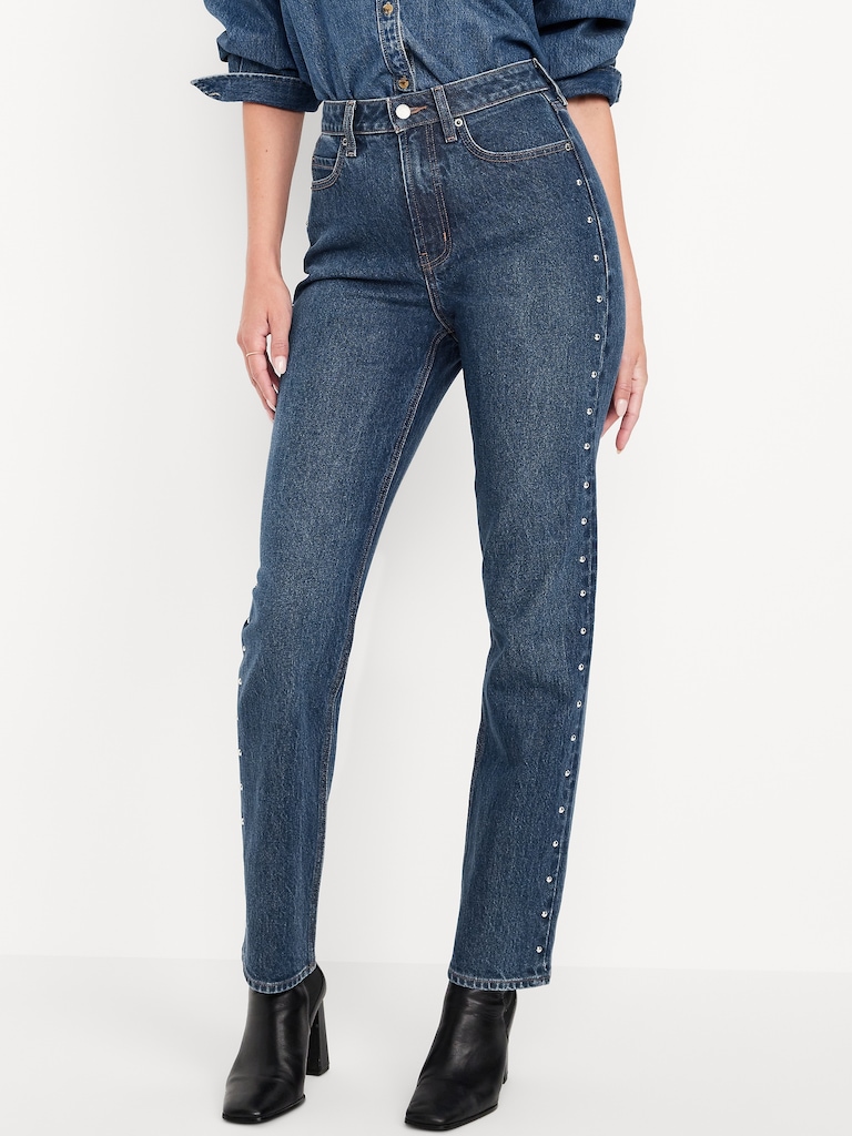 Extra High-Waisted Studded Straight Jeans