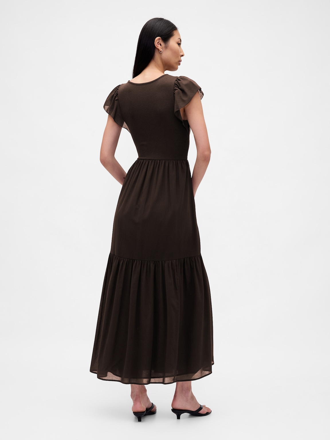 Modern Mixed Media Ruffle Maxi Dress