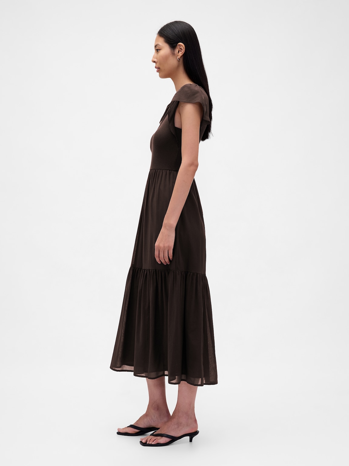 Modern Mixed Media Ruffle Maxi Dress