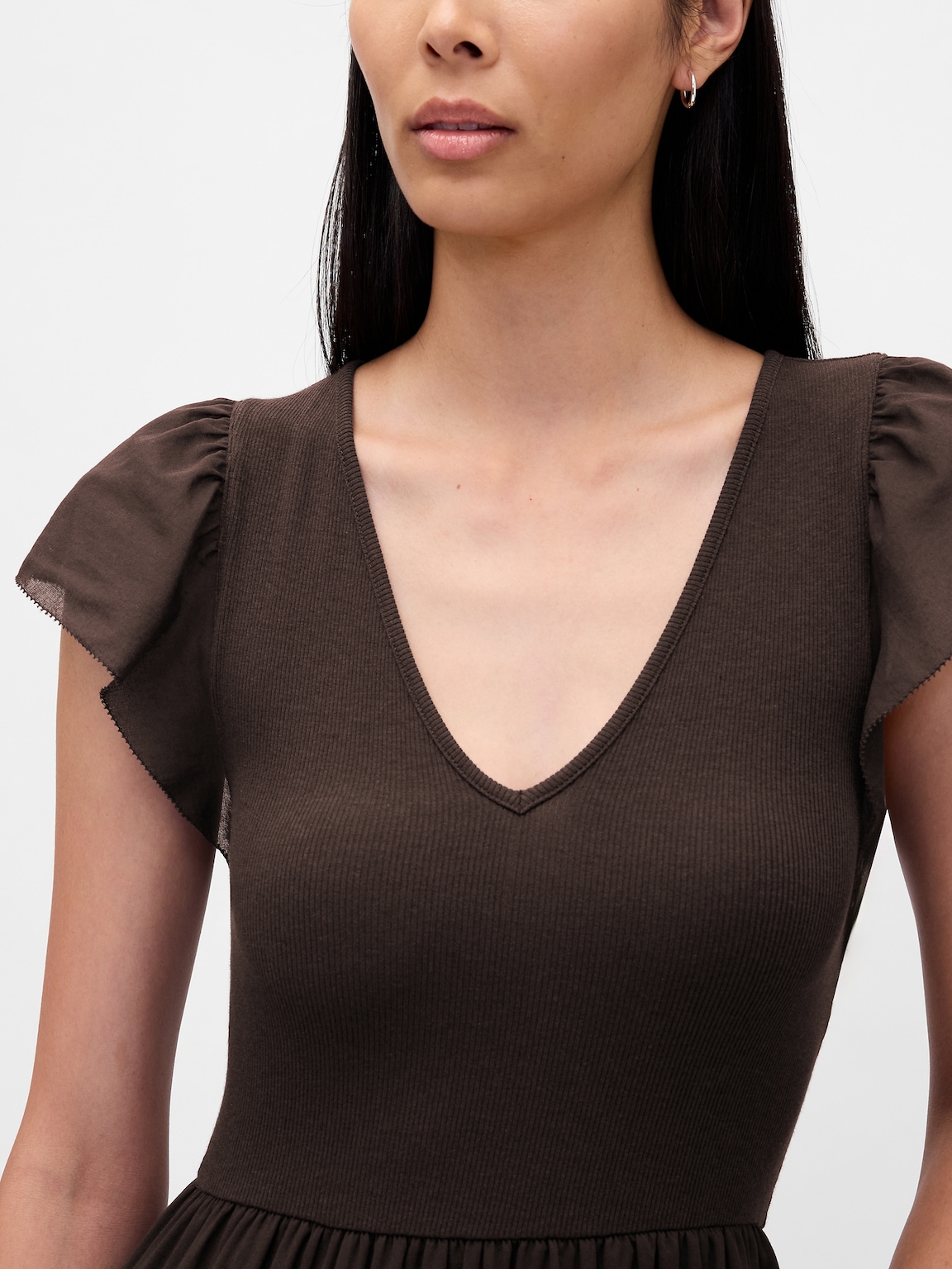 Modern Mixed Media Ruffle Maxi Dress