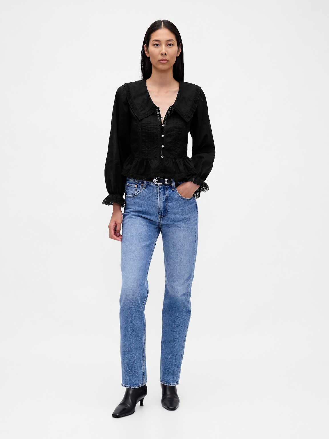 Collared V-Neck Peplum Top