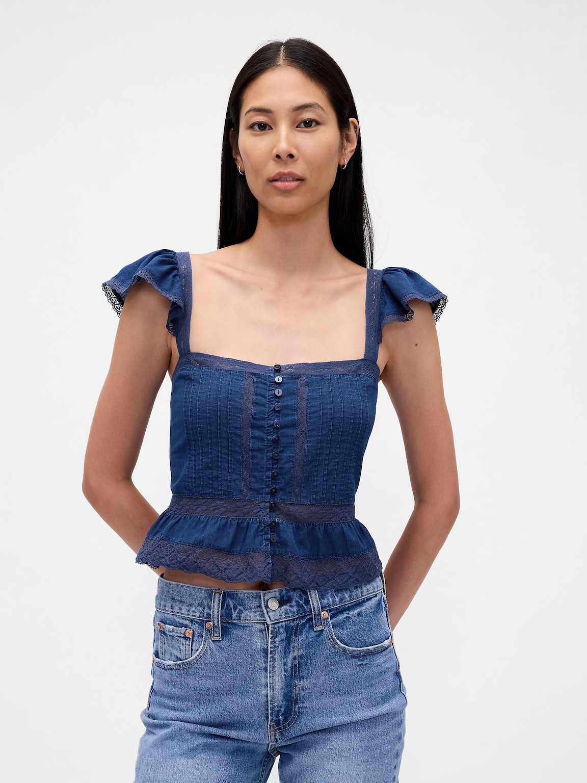 Lace Ruffle Voile Peplum Crop Top