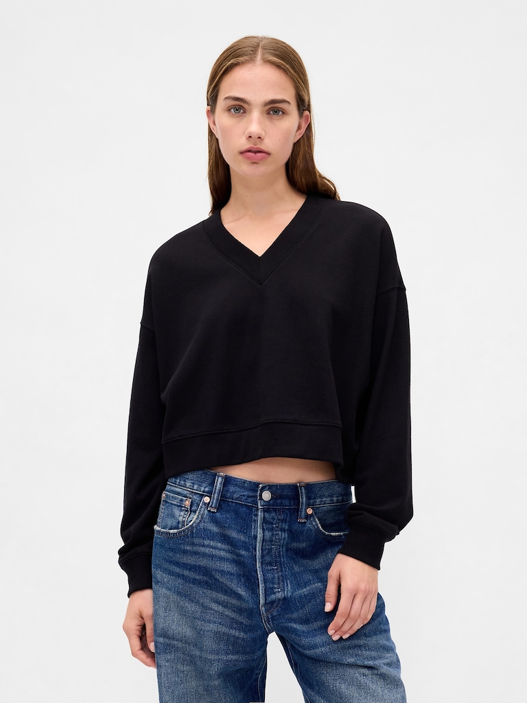 French Terry V-Neck Crop Sweatshirt