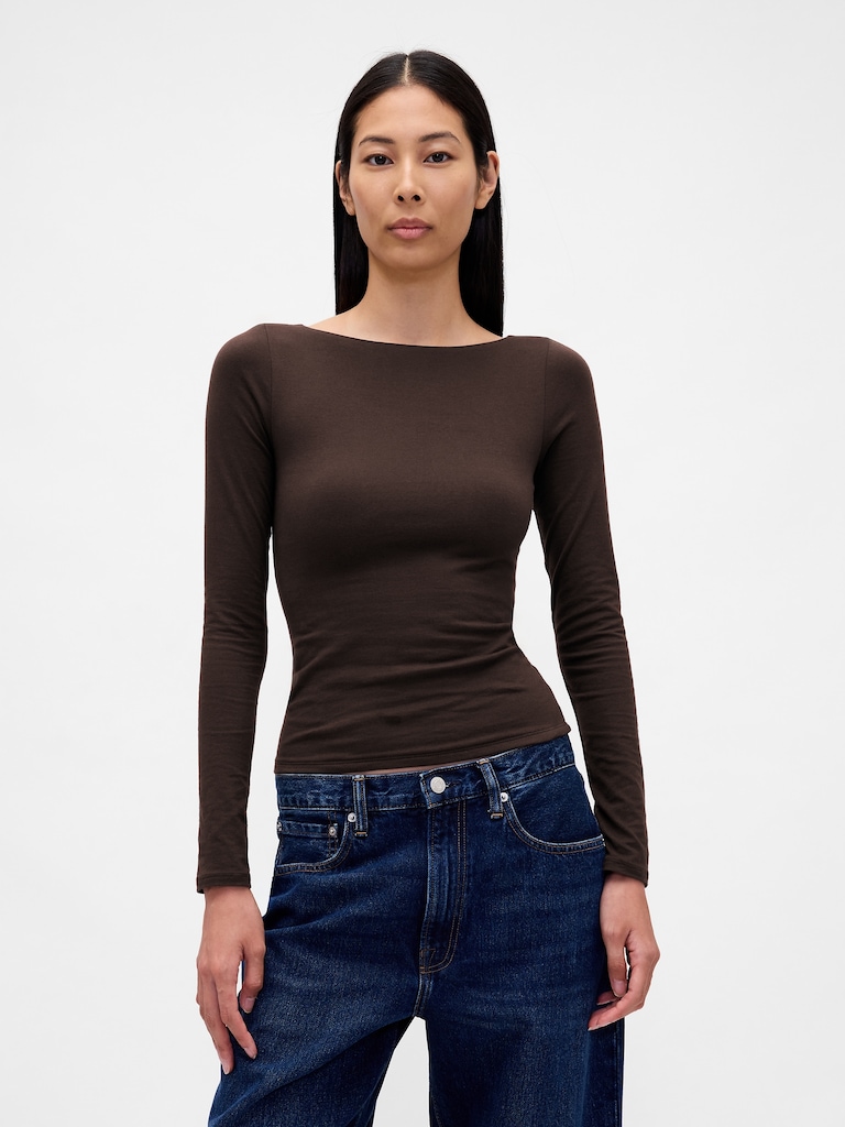 CloseKnit Jersey Boatneck Open-Back T-Shirt