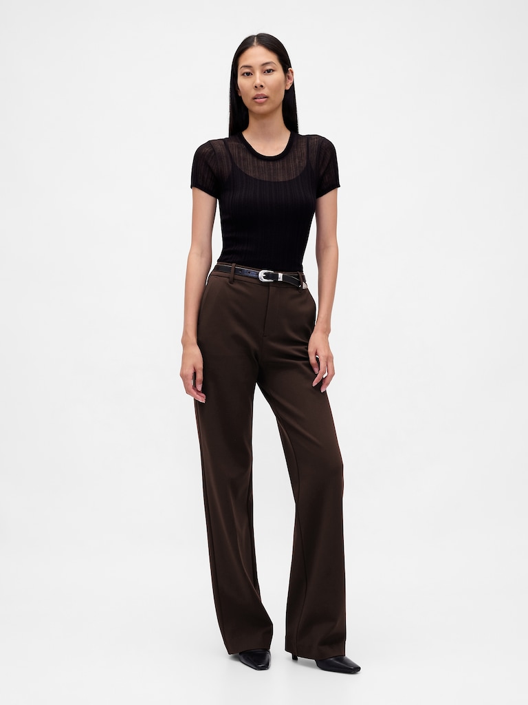 High Rise Double Knit Wide-Leg Pants