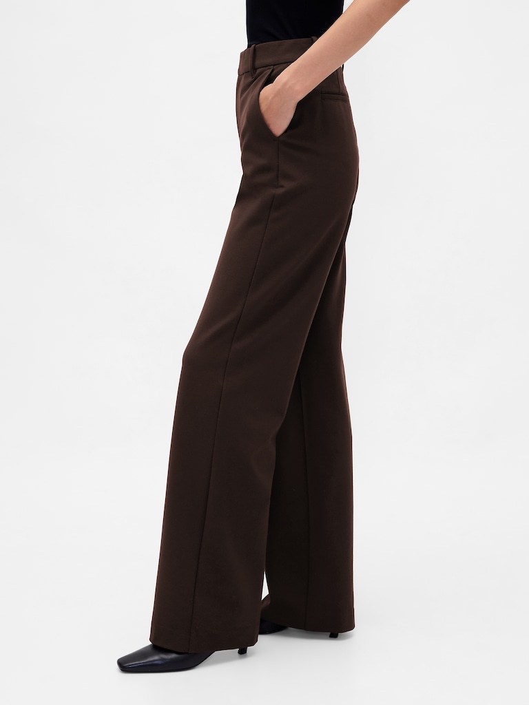 High Rise Double Knit Wide-Leg Pants