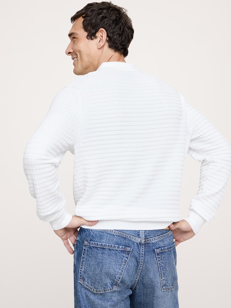Textured Cotton Long-Sleeve Sweater Polo
