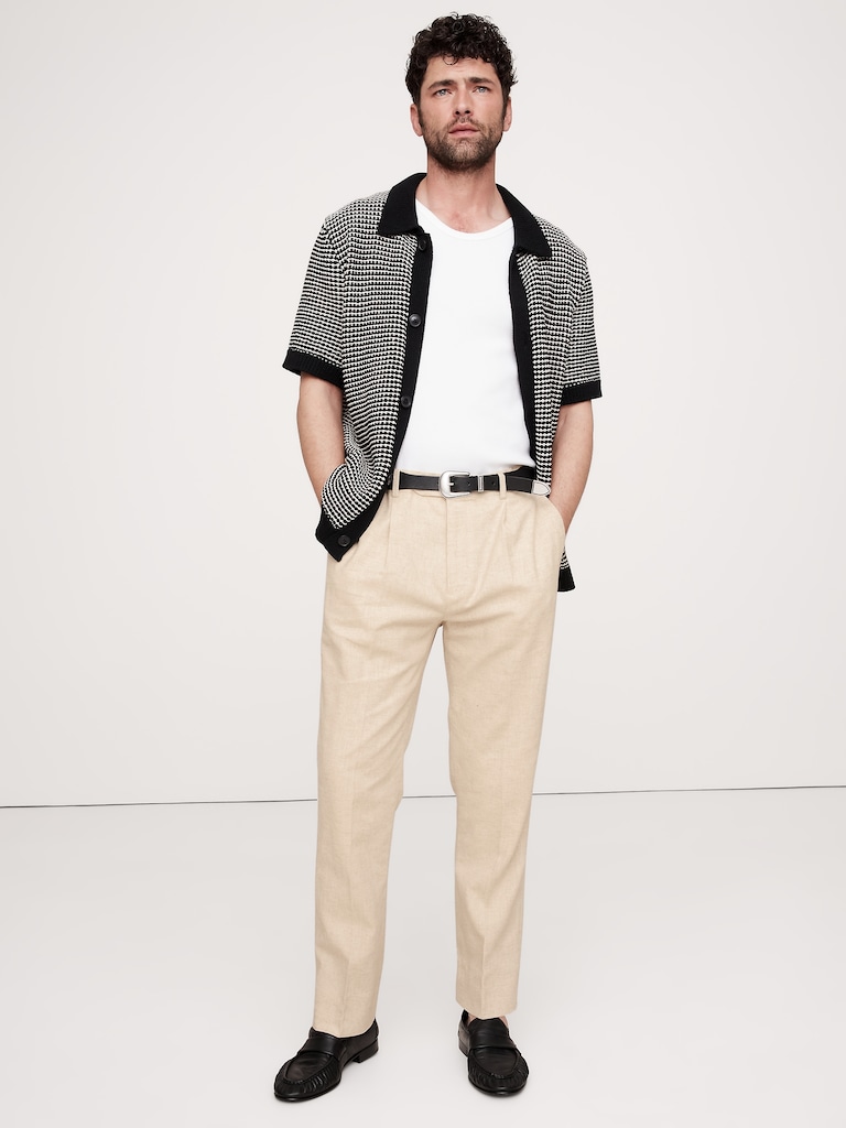 Herringbone Cotton-Linen Relaxed Suit Pant