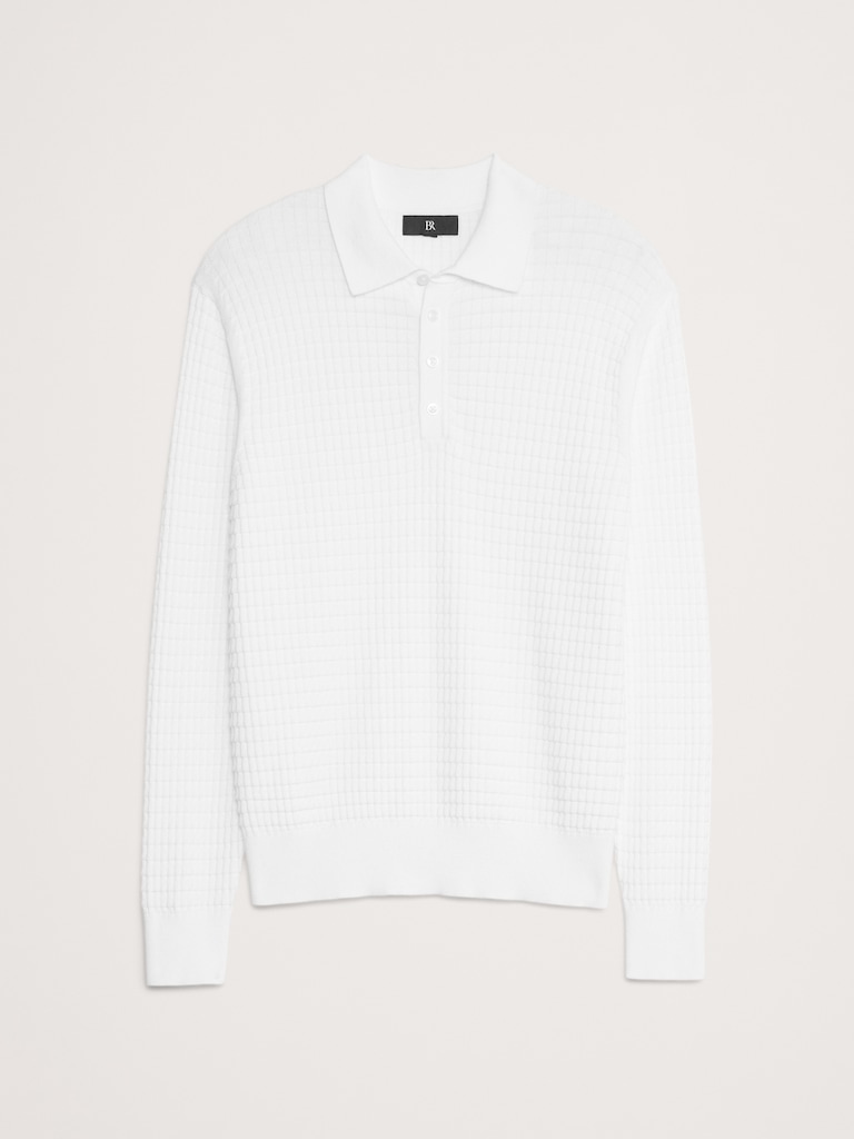 Textured Cotton Long-Sleeve Sweater Polo