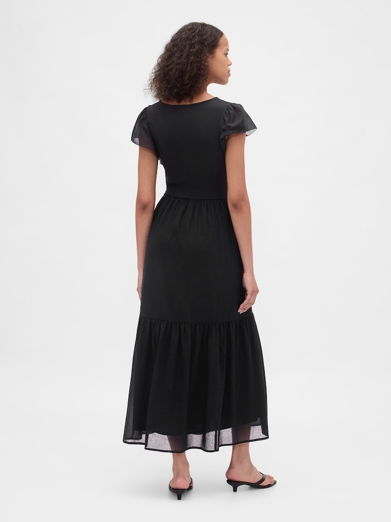 Modern Mixed Media Ruffle Maxi Dress