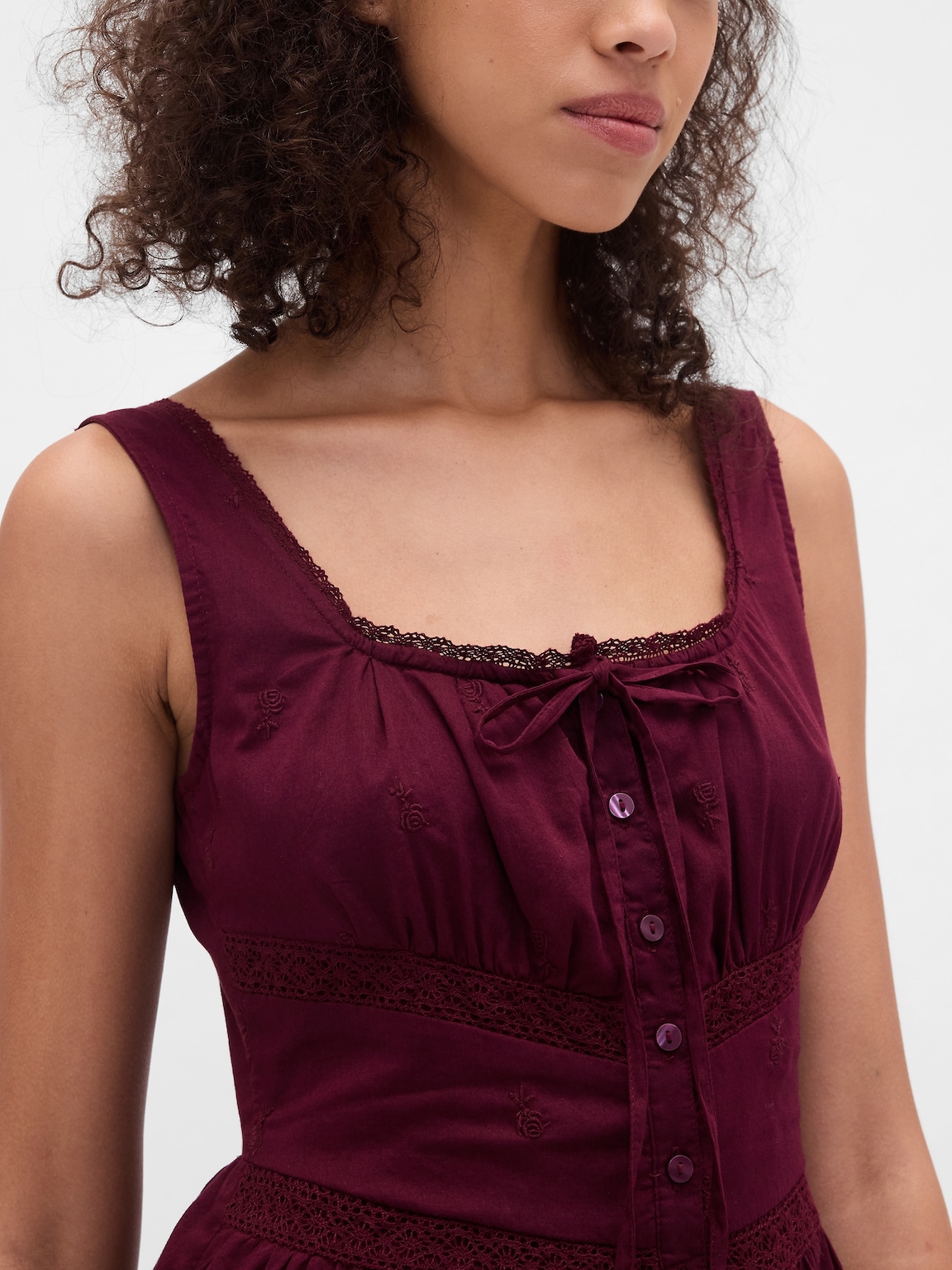 Lace-Trim Tiered Mini Dress