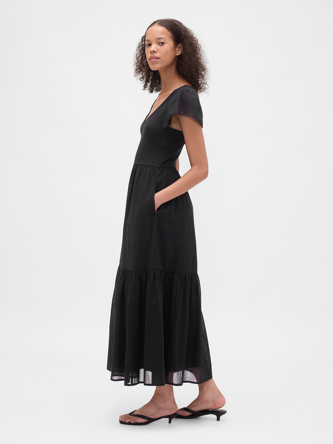 Modern Mixed Media Ruffle Maxi Dress