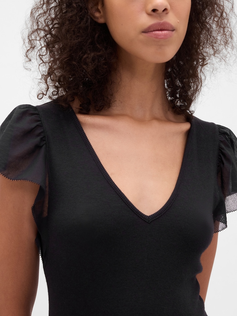 Modern Mixed Media Ruffle Maxi Dress