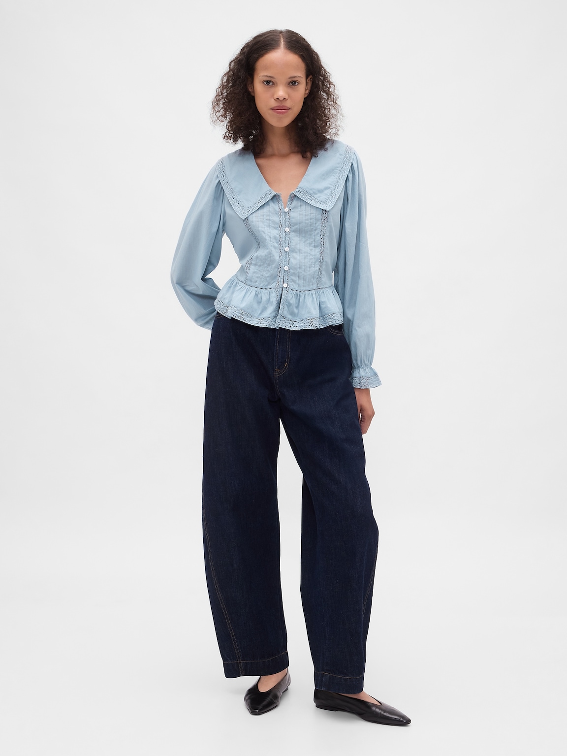 Collared V-Neck Peplum Top