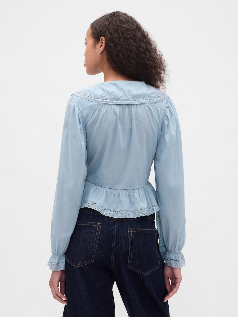 Collared V-Neck Peplum Top
