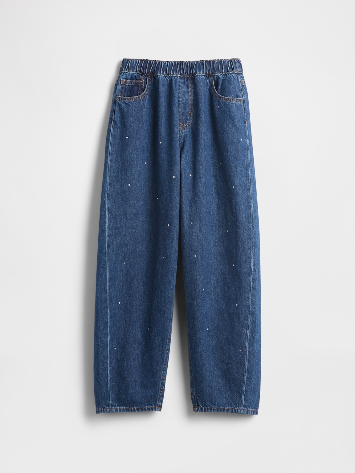 Kids High Rise Rhinestone Easy Barrel Jeans