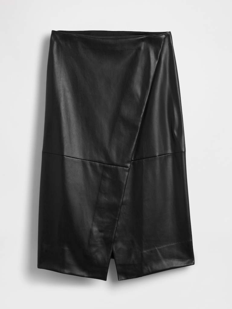 Recycled Vegan Leather Midi Wrap Skirt