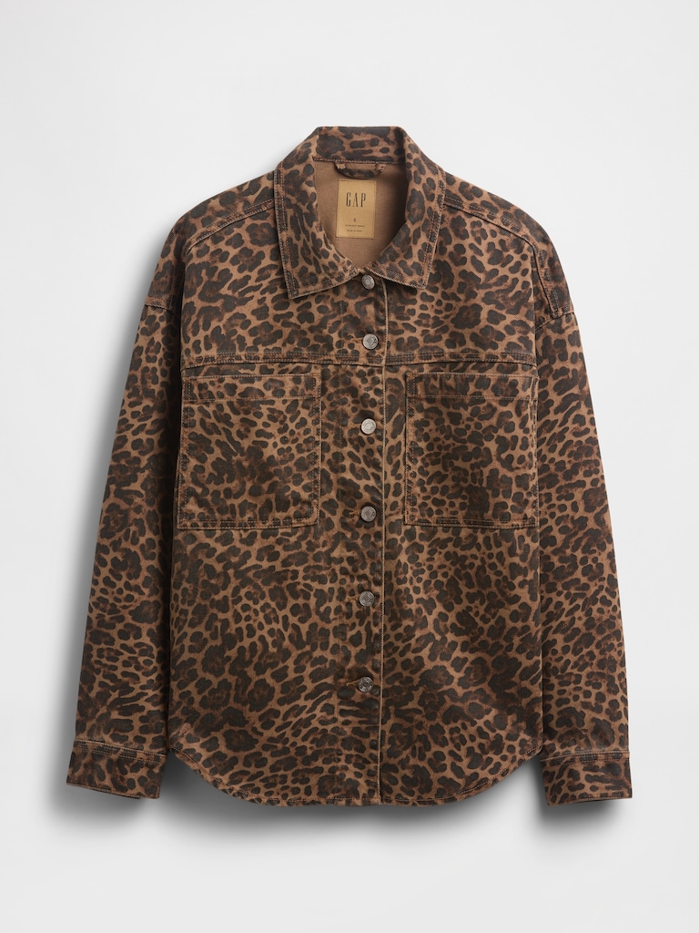 UltraSoft Leopard Denim Shirt Jacket