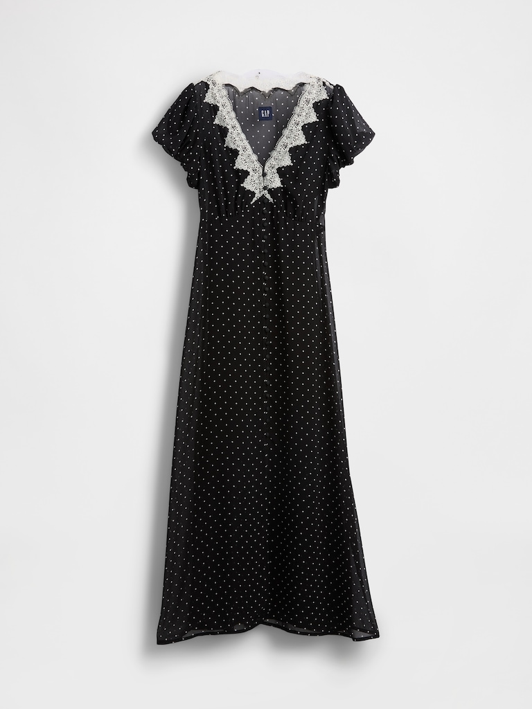 Lace-Trim V-Neck Maxi Dress