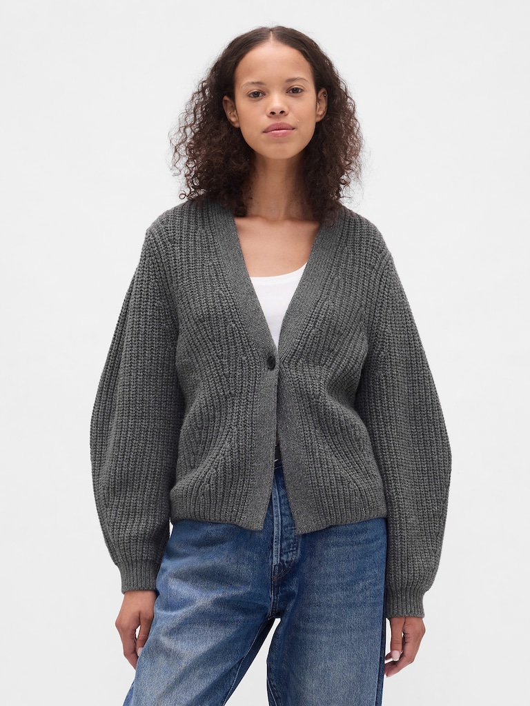 Barrel-Sleeve Cardigan Sweater