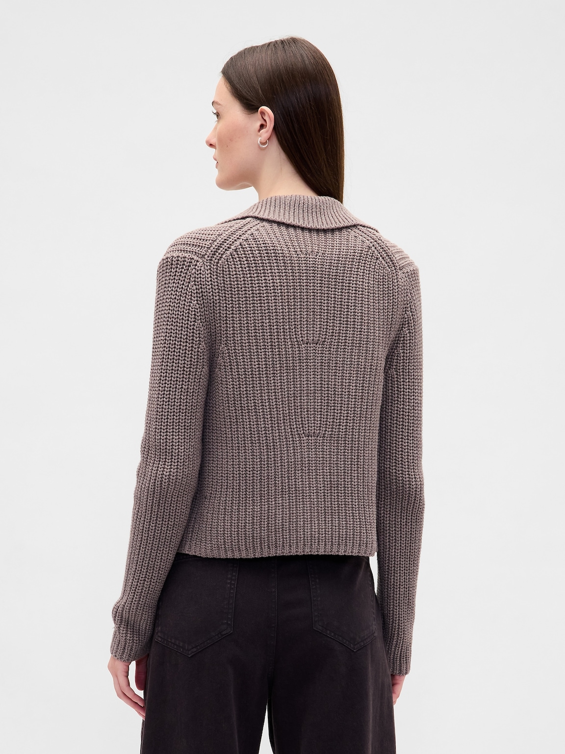 100% Cotton Collared Crop Cardigan Sweater