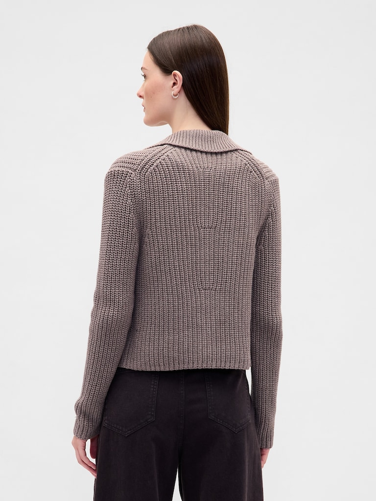 100% Cotton Collared Crop Cardigan Sweater