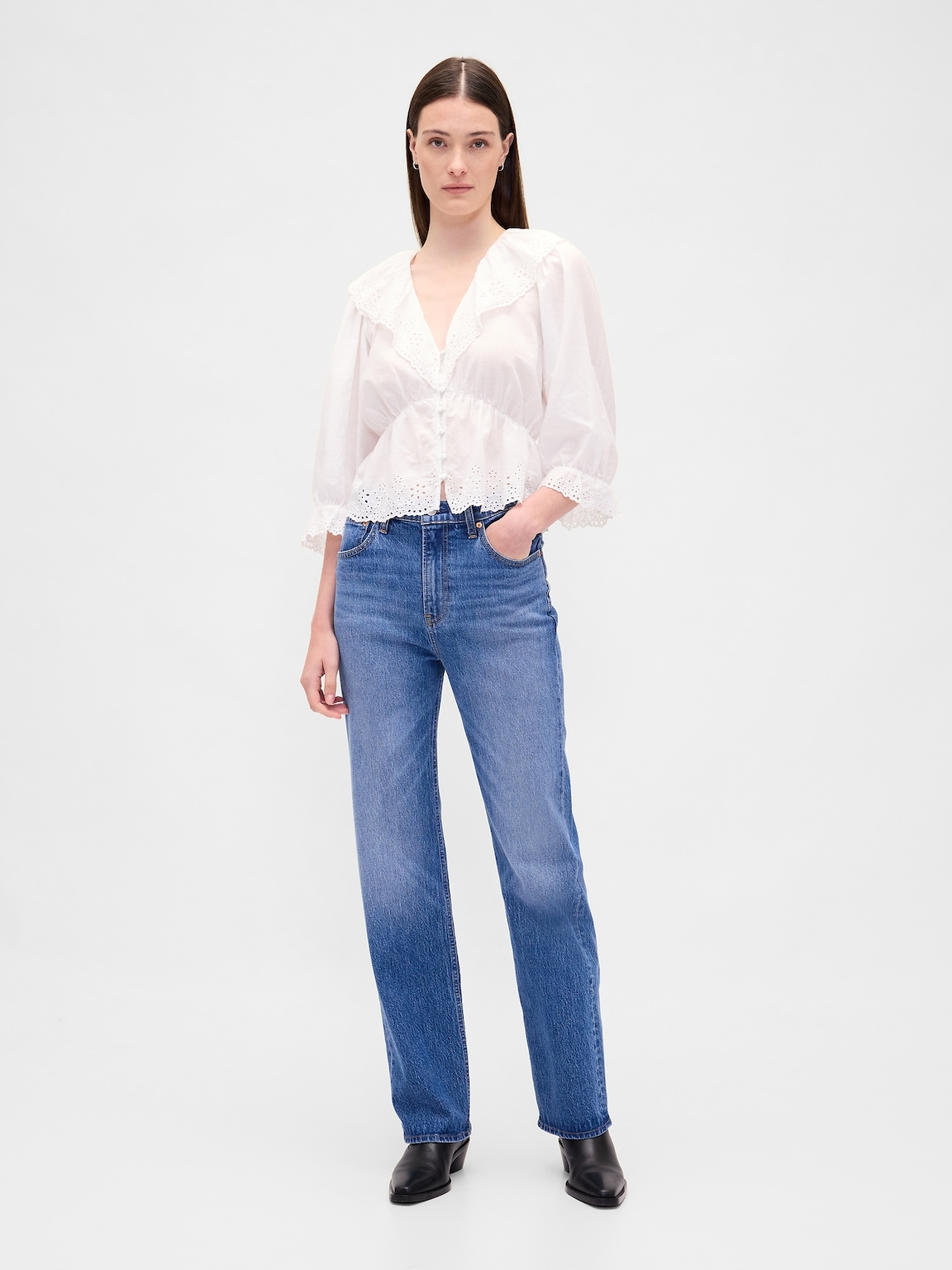 Ruffle Collar V-Neck Top