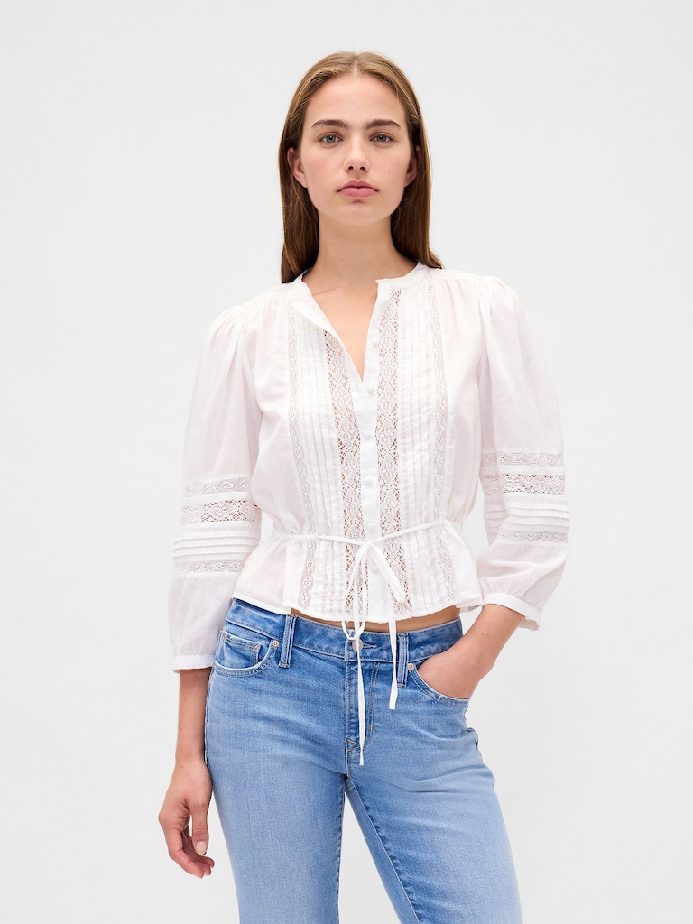 Lace-Trim Voile Top