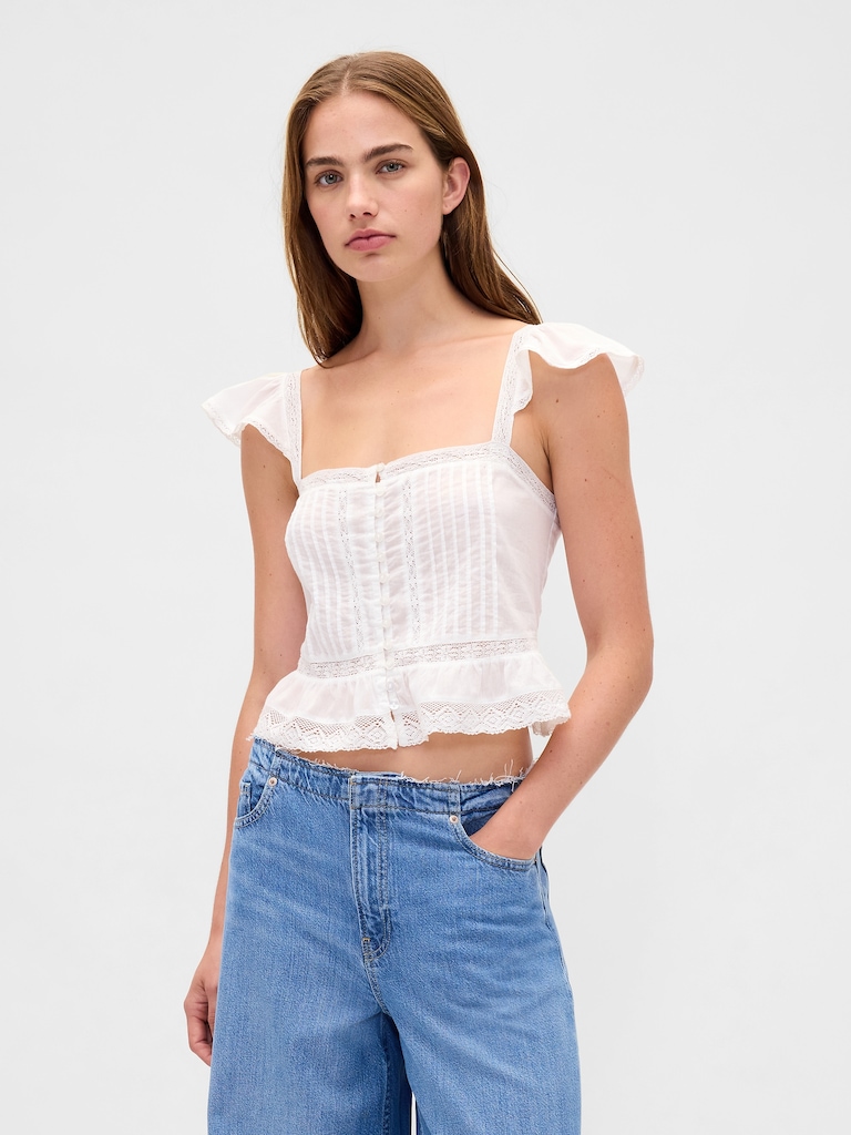 Lace Ruffle Voile Peplum Crop Top