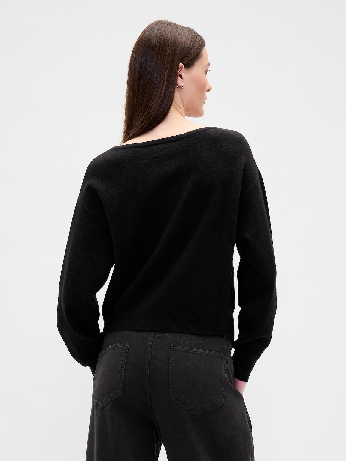 CashSoft Stretch Lantern-Sleeve Crop Sweater
