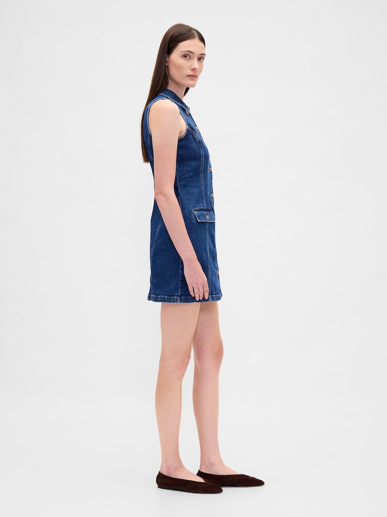 Denim Collared Shift Mini Dress