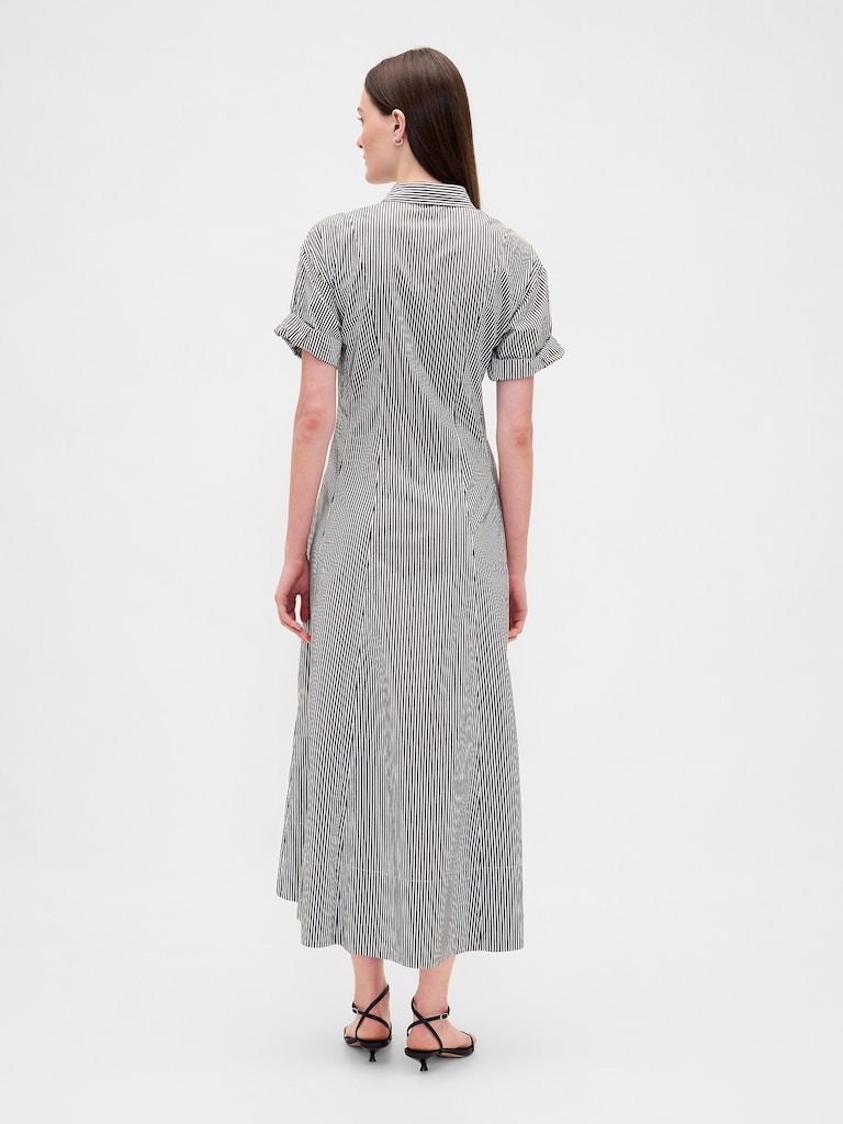 Poplin Roll-Cuff Midi Shirtdress