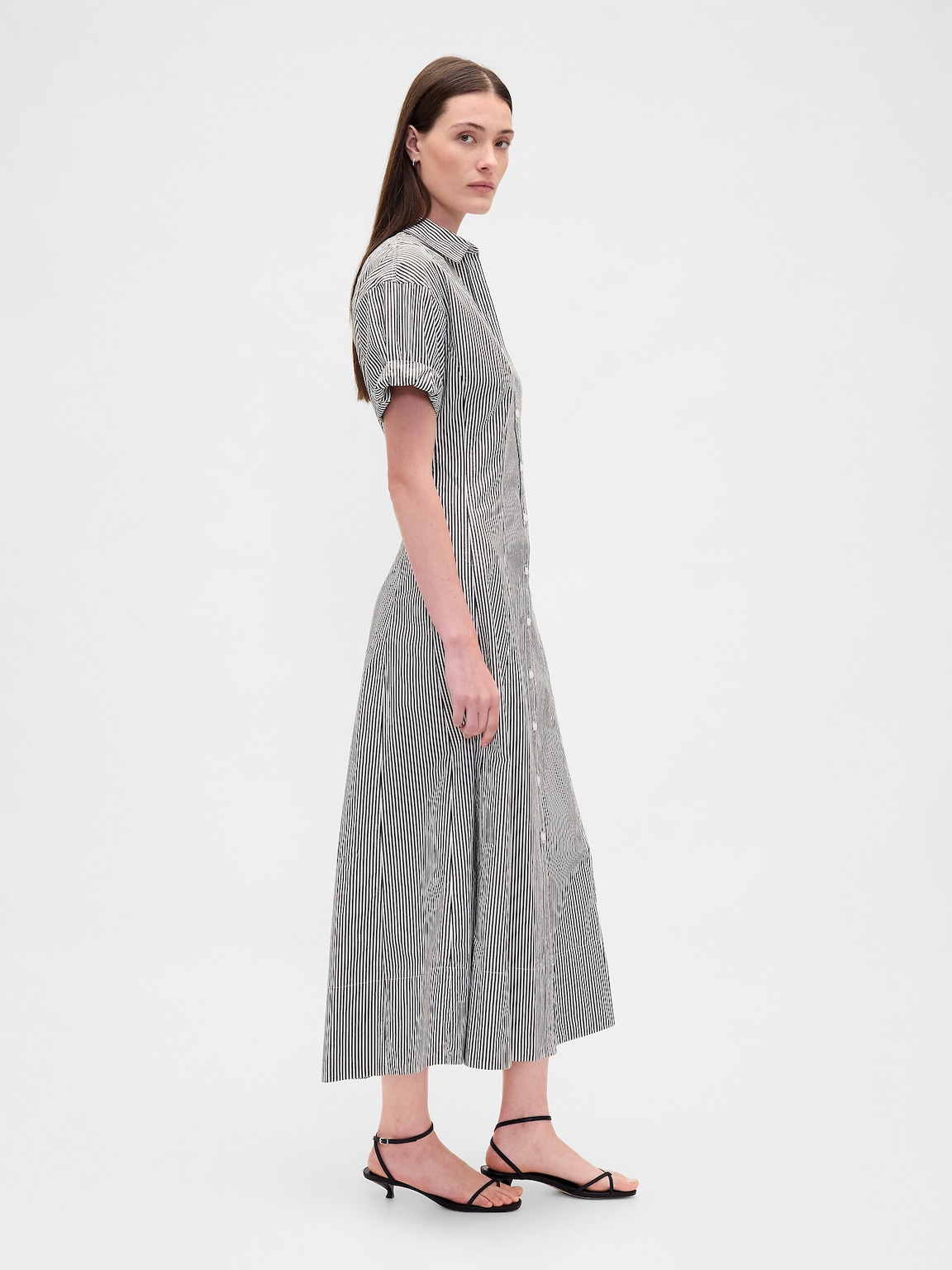 Poplin Roll-Cuff Midi Shirtdress