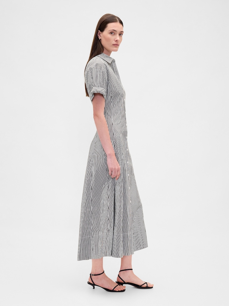 Poplin Roll-Cuff Midi Shirtdress