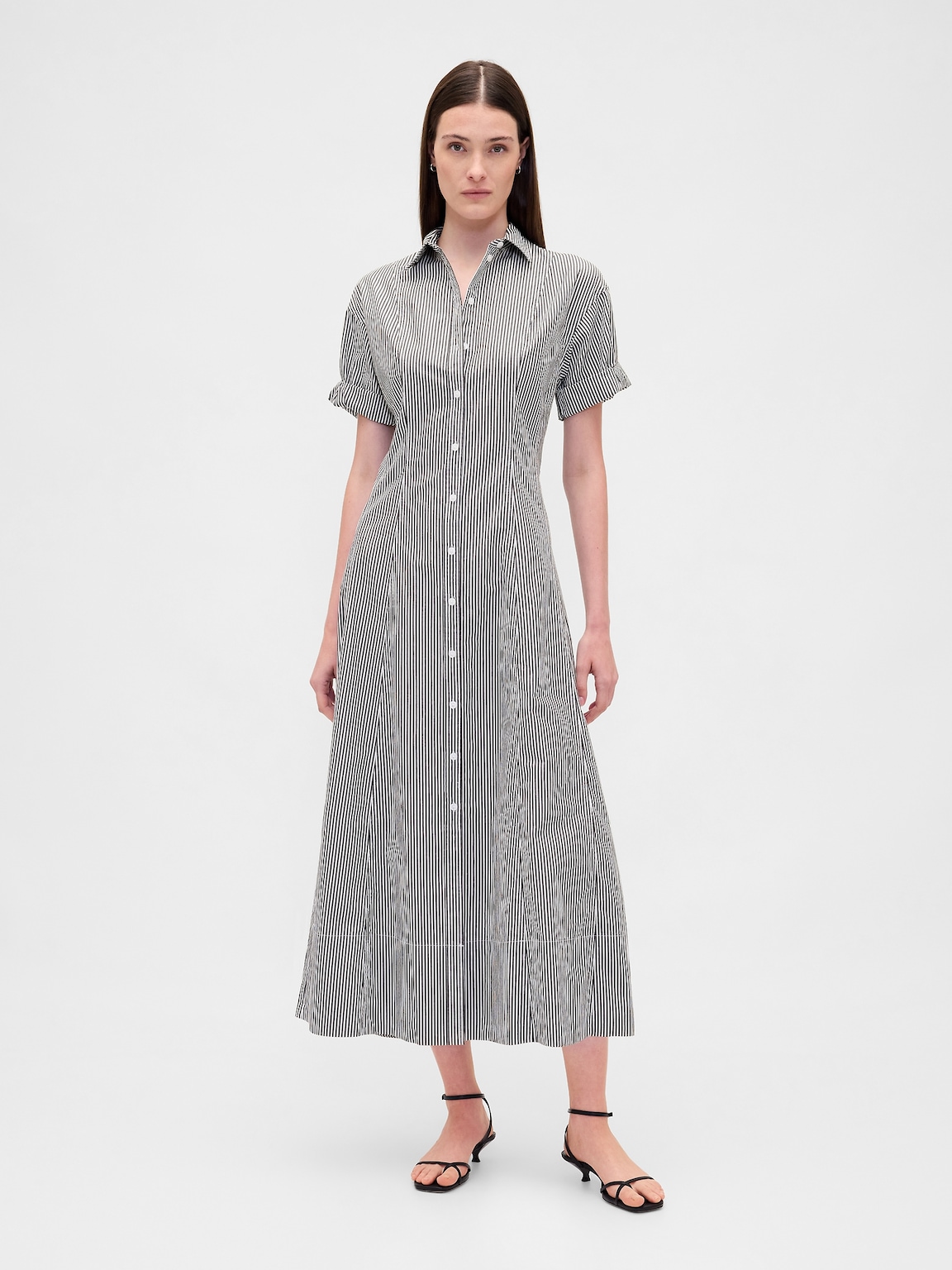 Poplin Roll-Cuff Midi Shirtdress