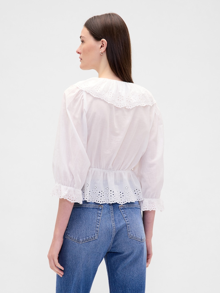 Ruffle Collar V-Neck Top