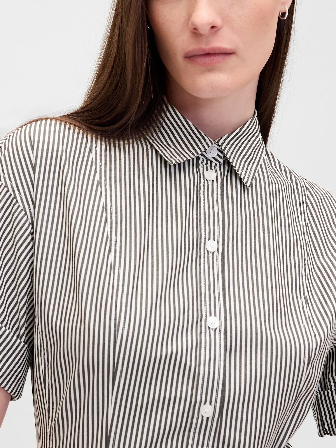 Poplin Roll-Cuff Midi Shirtdress