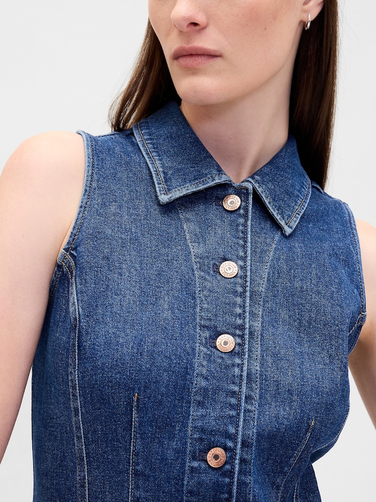 Denim Collared Shift Mini Dress