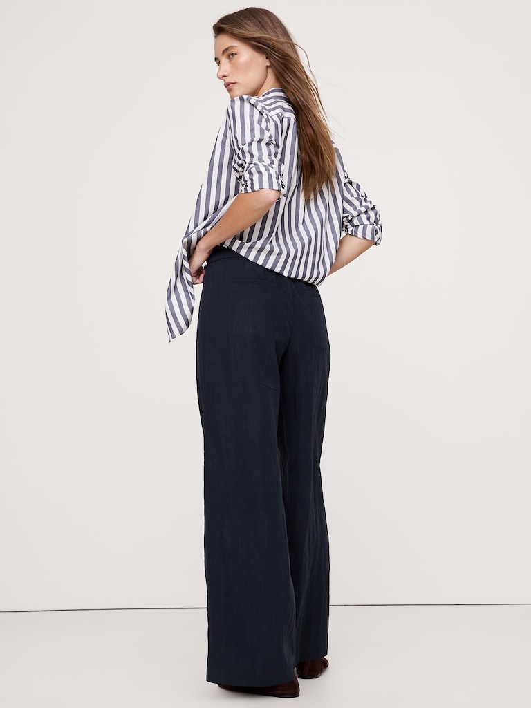Mid-Rise Wide-Leg Drapey Pull-On Pant