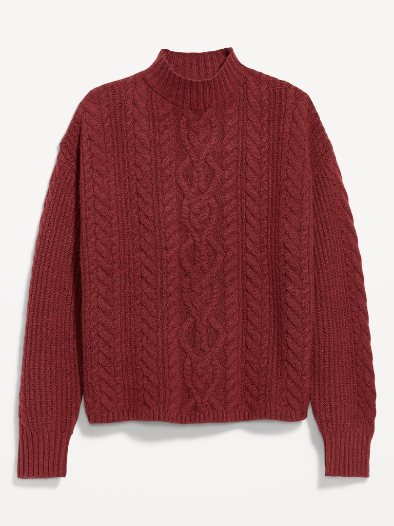 SoSoft Cropped Mock-Neck Cable Sweater