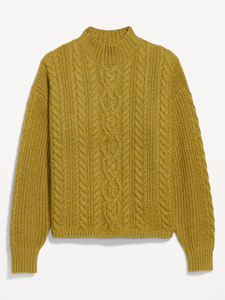 SoSoft Cropped Mock-Neck Cable Sweater