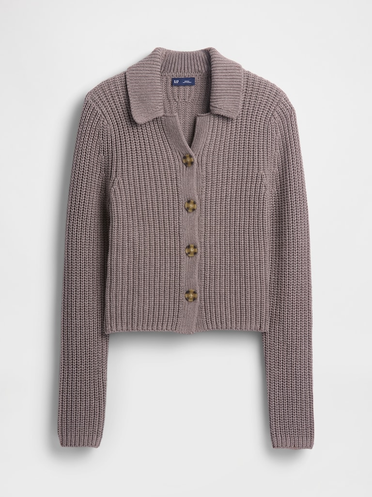100% Cotton Collared Crop Cardigan Sweater