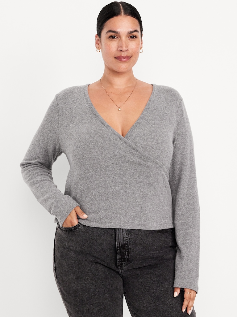 Long-Sleeve Wrap-Front Top