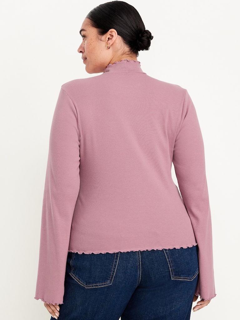 Mock-Neck Lettuce-Edge Rib Top