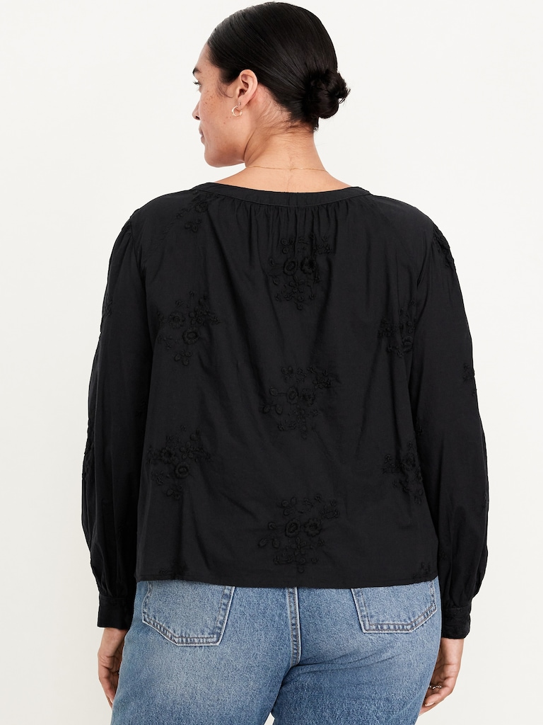 Button-Down Embroidered Top