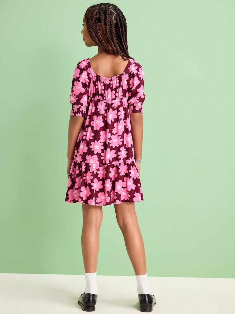 Short-Sleeve Crinkle Crepe Swing Dress for Girls