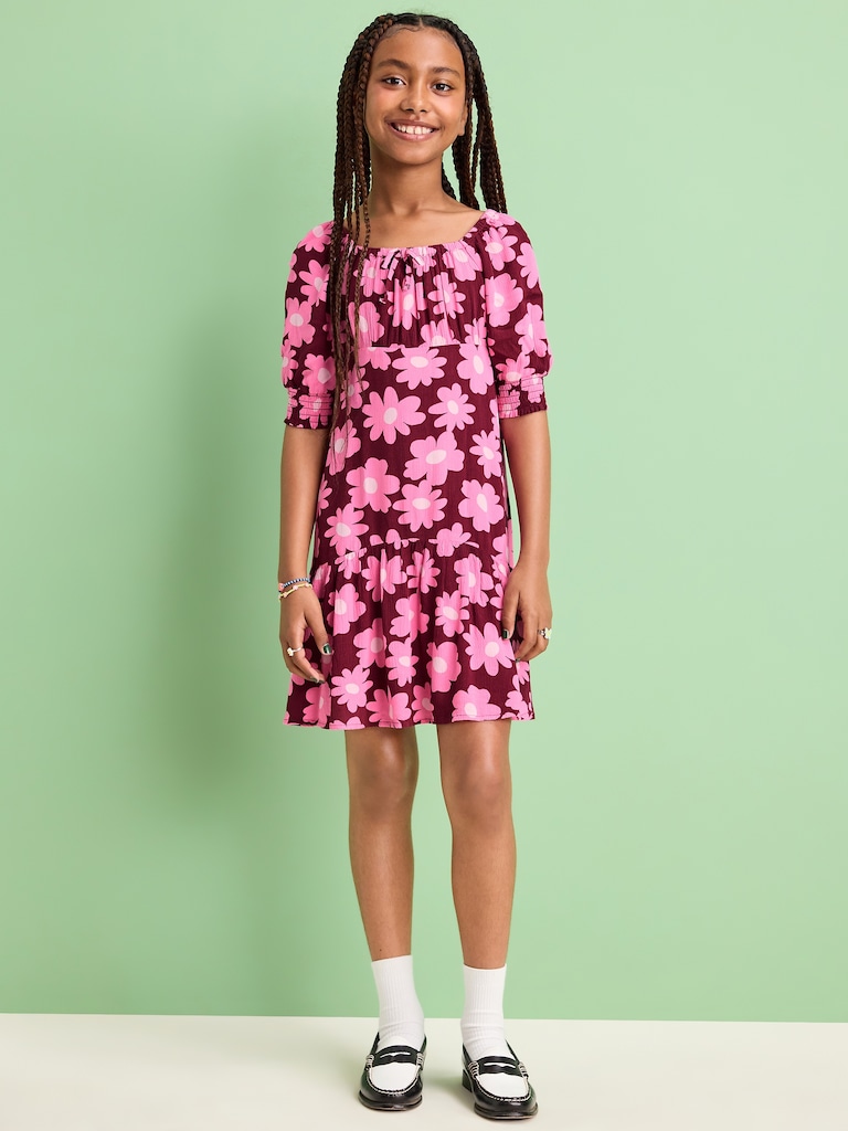 Short-Sleeve Crinkle Crepe Swing Dress for Girls