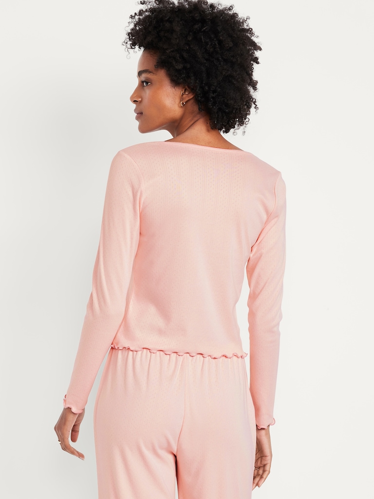 Cozy Lettuce-Edge Pajama Top